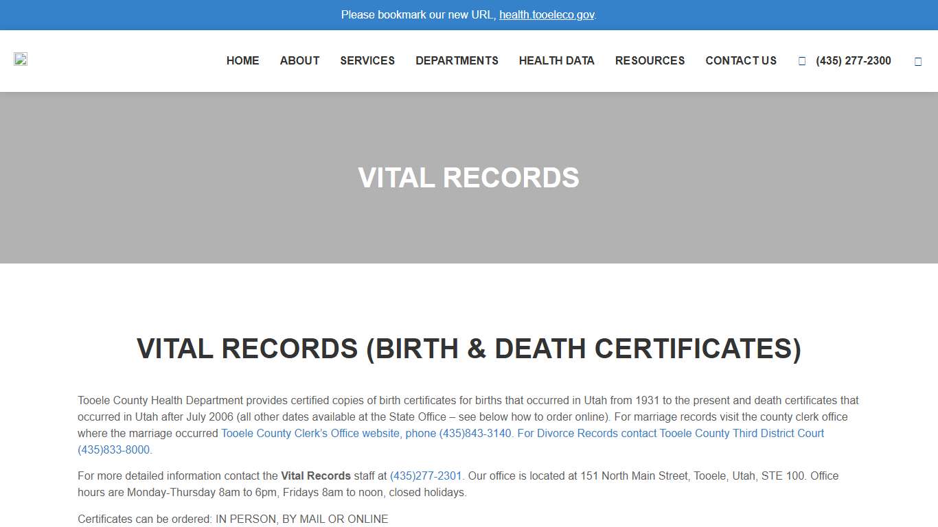 Vital Records – Tooele County Health Department