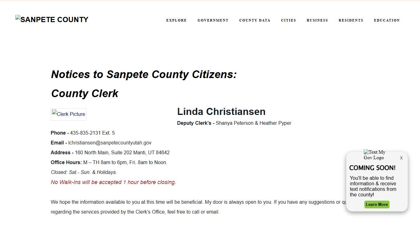 Sanpete County Clerk - SANPETE COUNTY