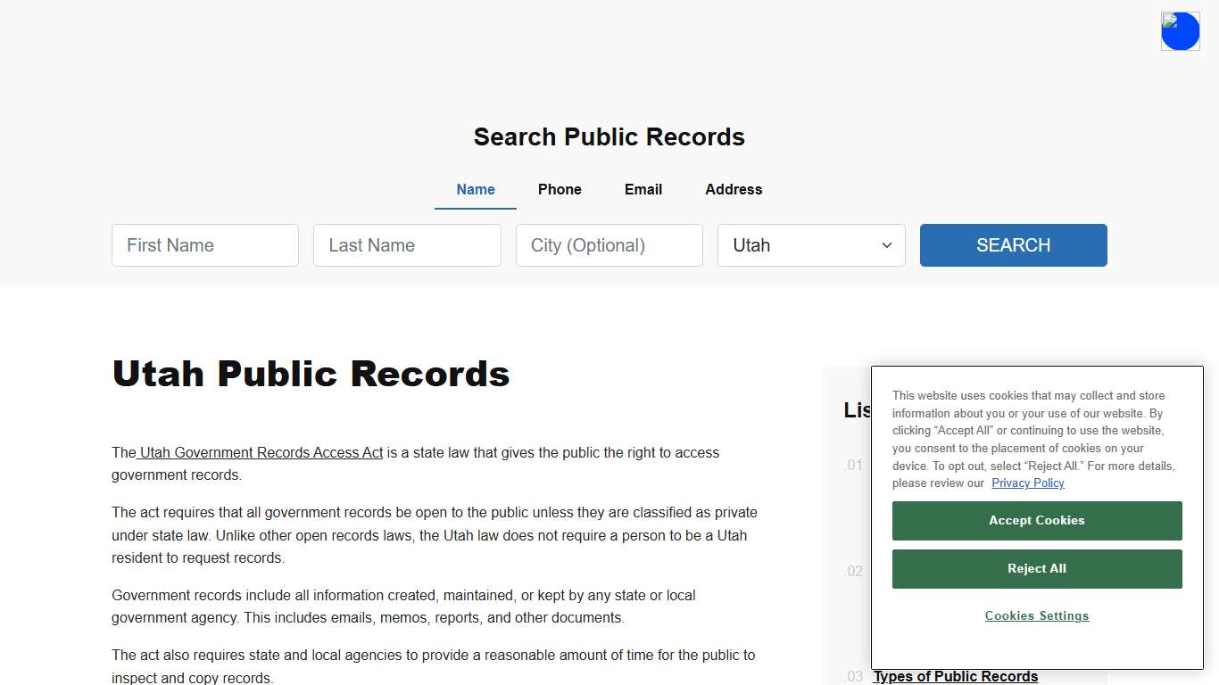 Utah Public Records Online - ThePublicIndex